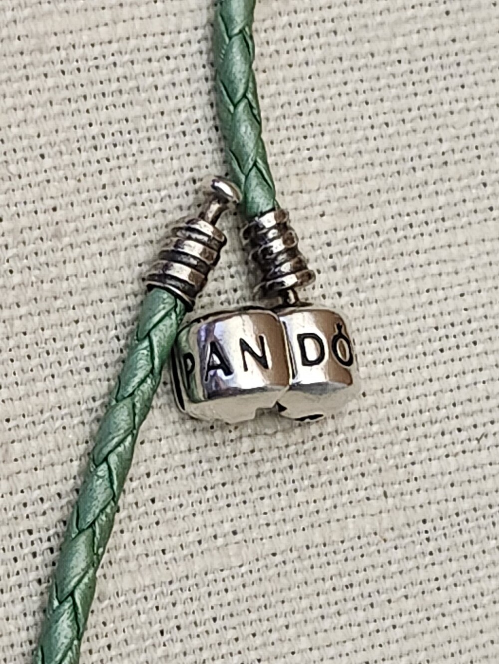 Pandora Pearly Mint Green Braided Leather Bracelet with Silver Clasp